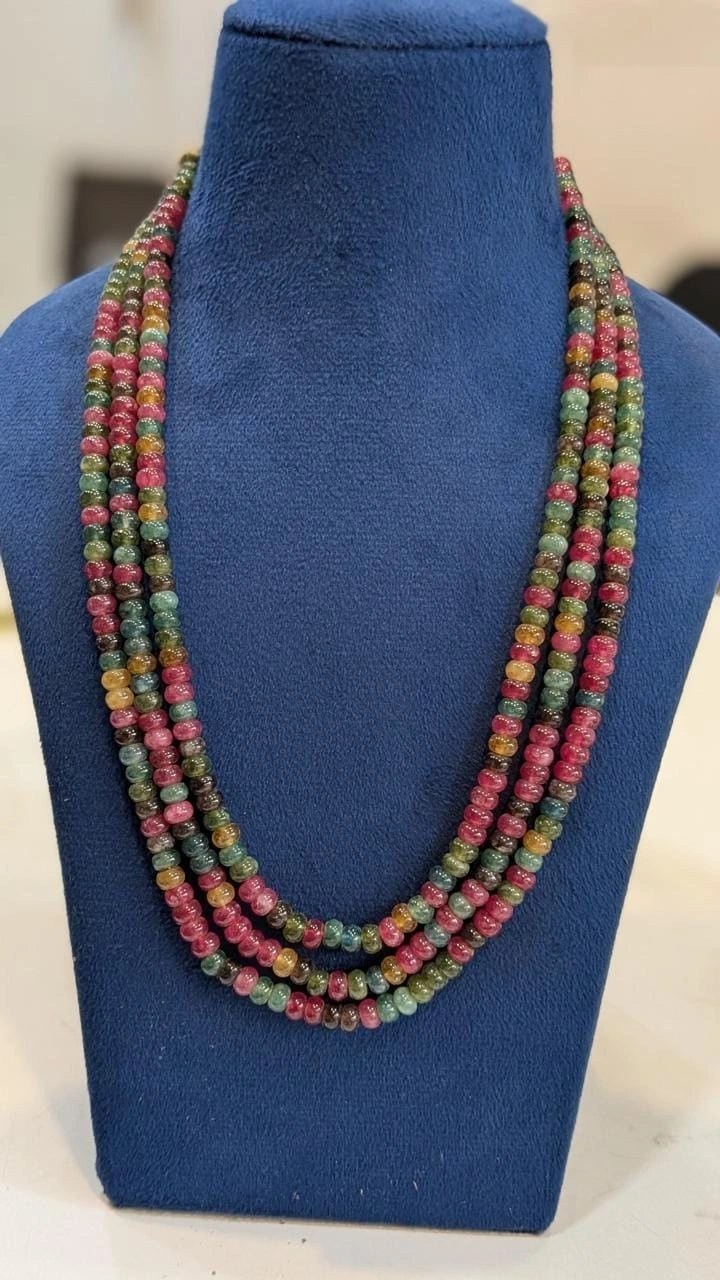 3 layer multi colour turmulin beads necklace