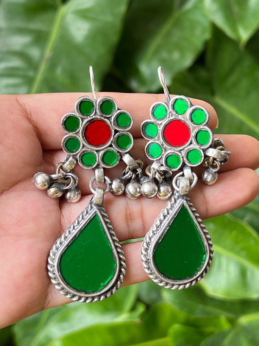 Green glass earrings