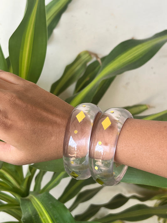 Transparent Resin bangles with gold sequins