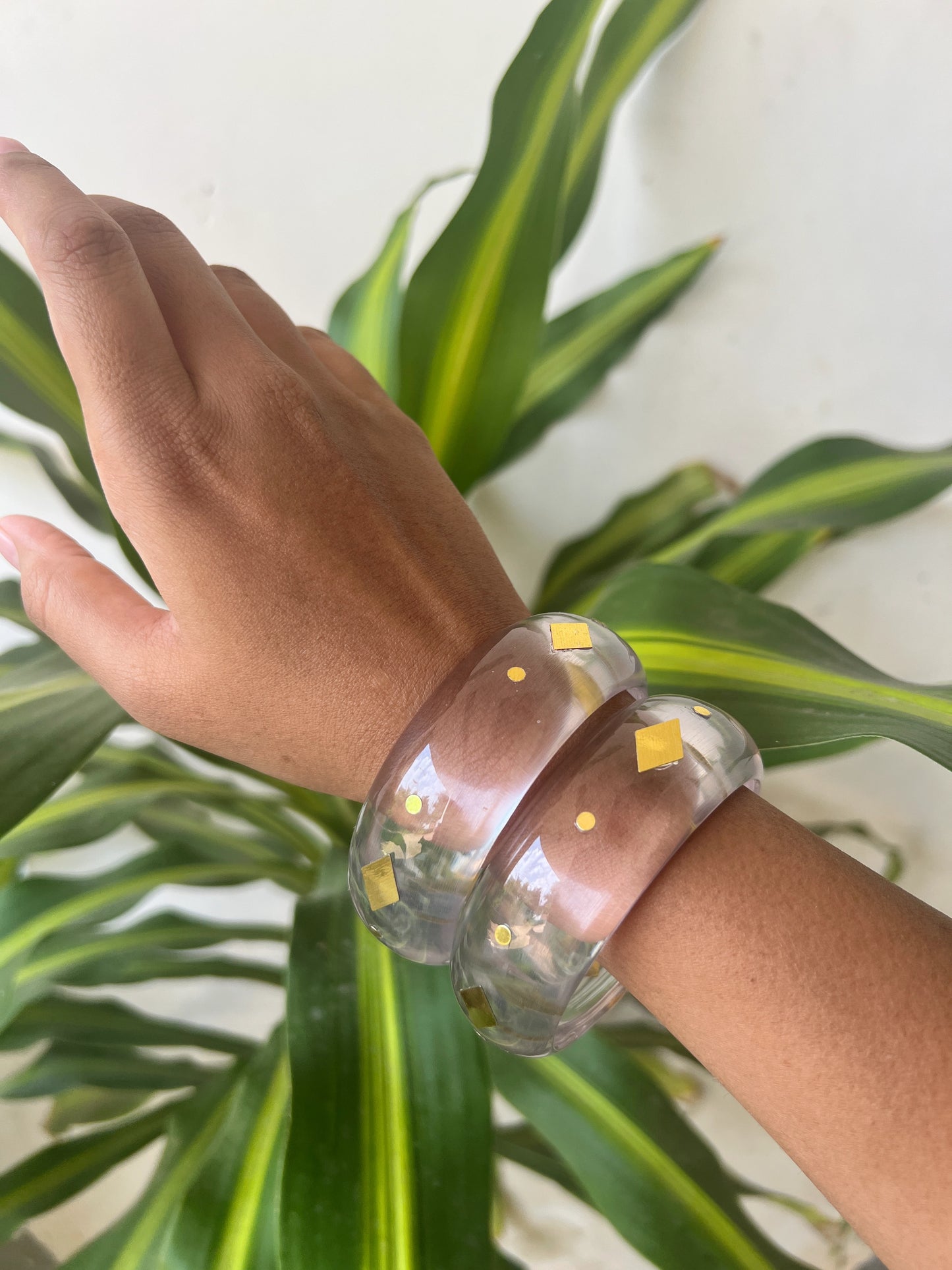 Transparent Resin bangles with gold sequins