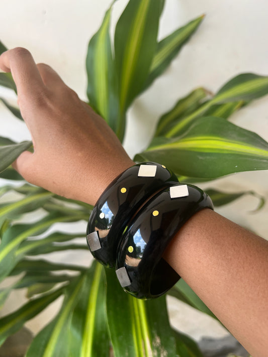 Black Resin bangles with dual tone sequins