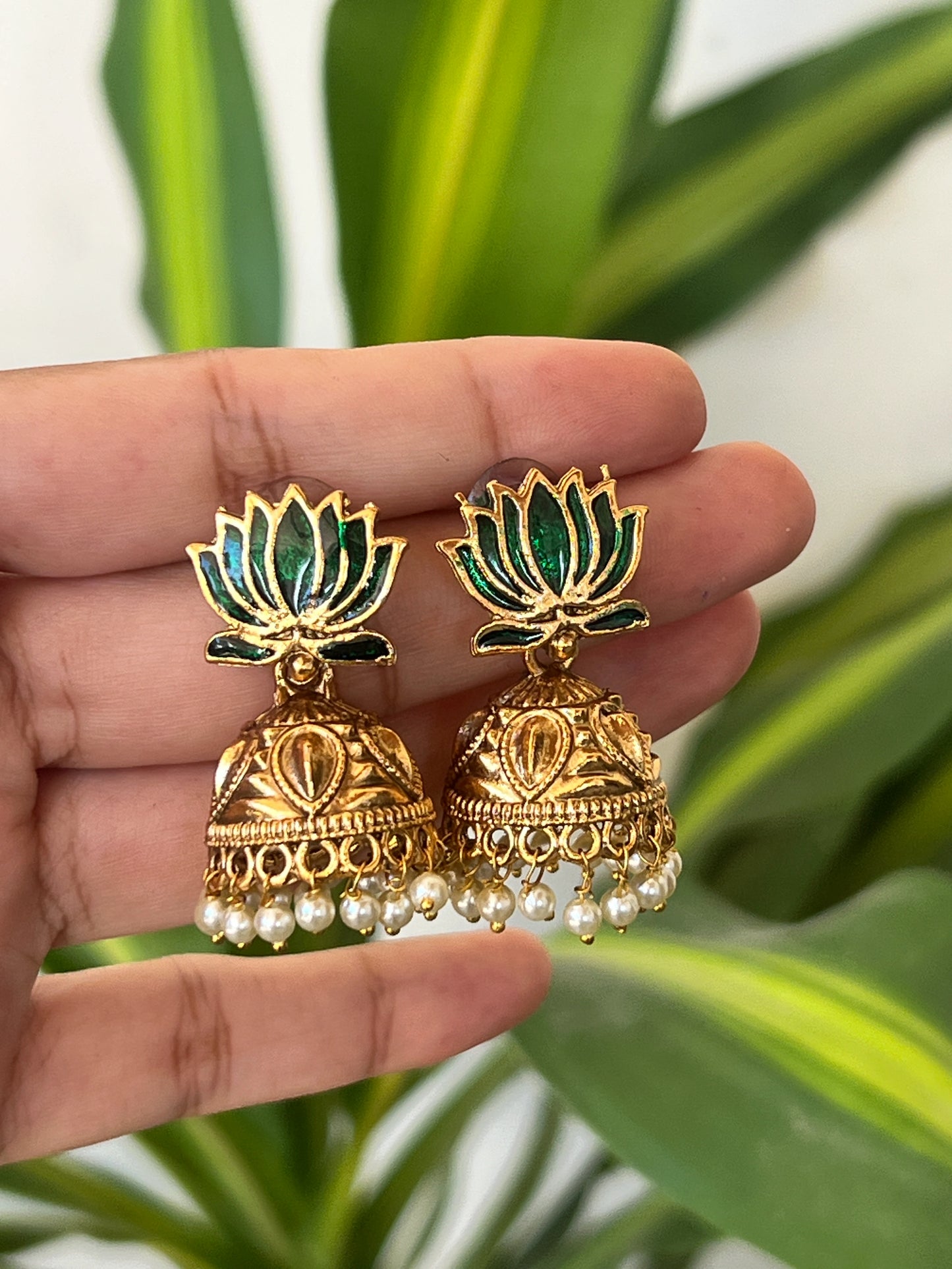 Green Lotus jhumkas
