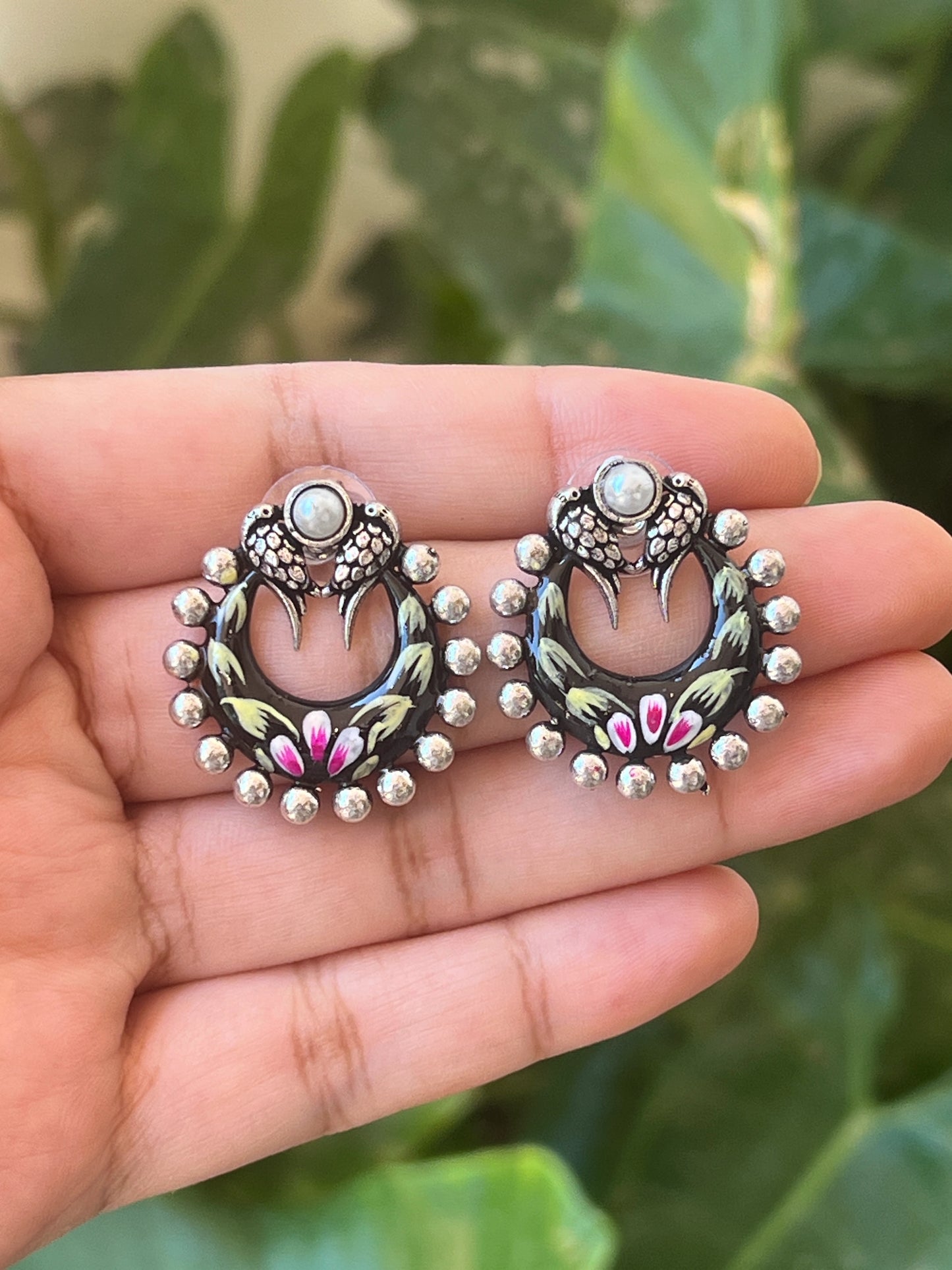Black enamel earrings