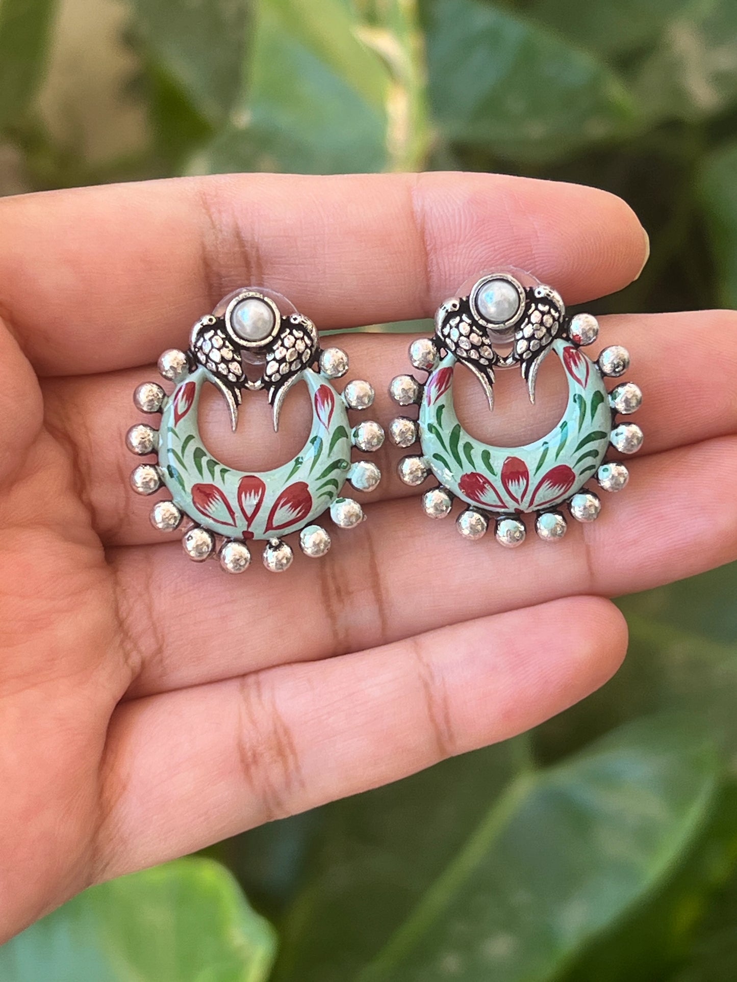 Green handpainted earrings