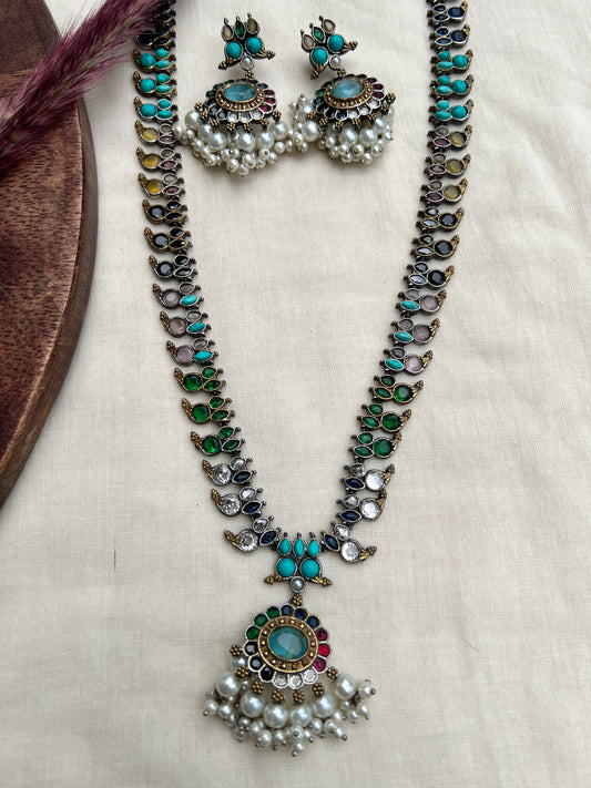 Dual tone multi colour mango necklace set