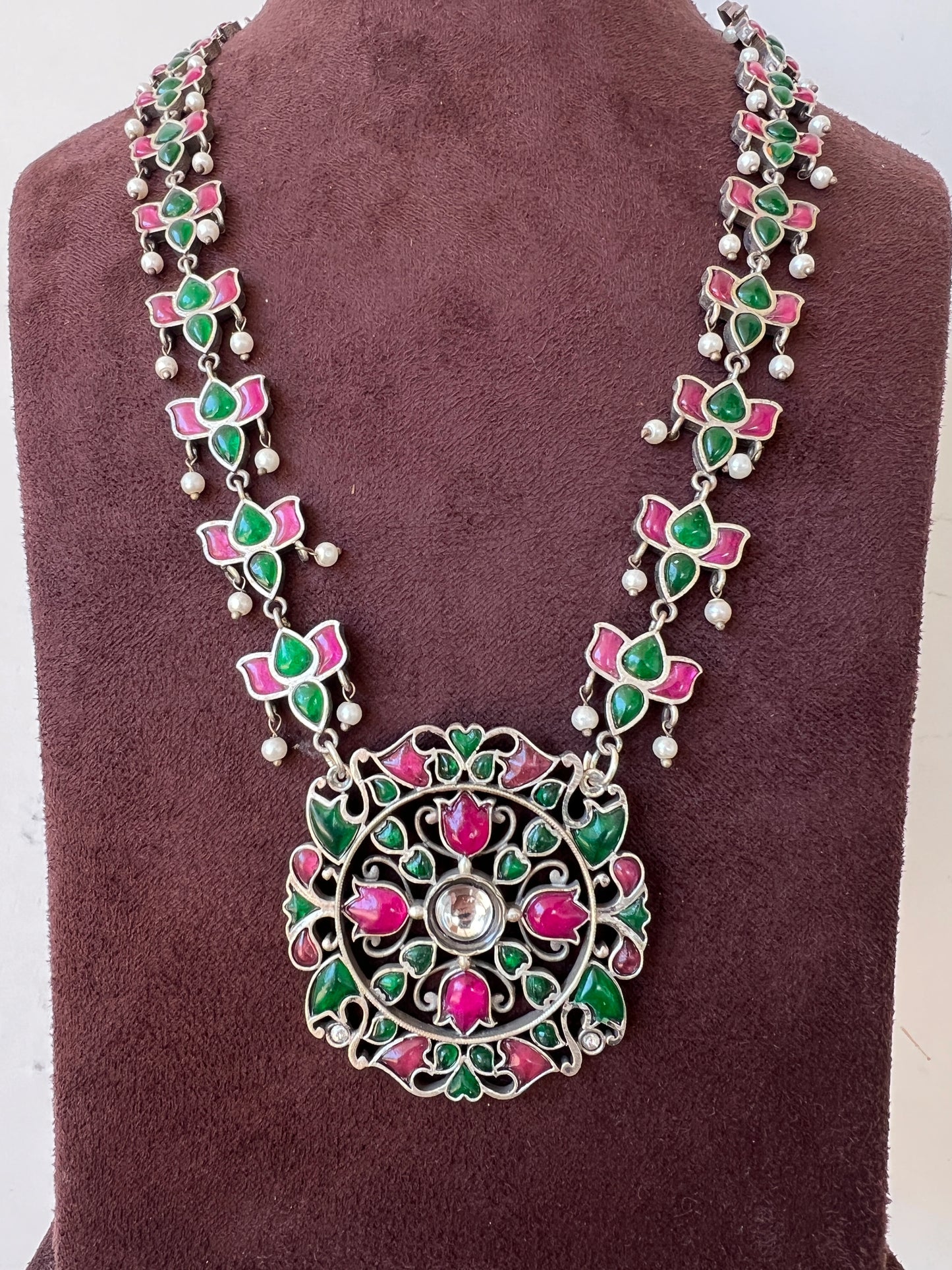 Oxidised kundhan necklace set