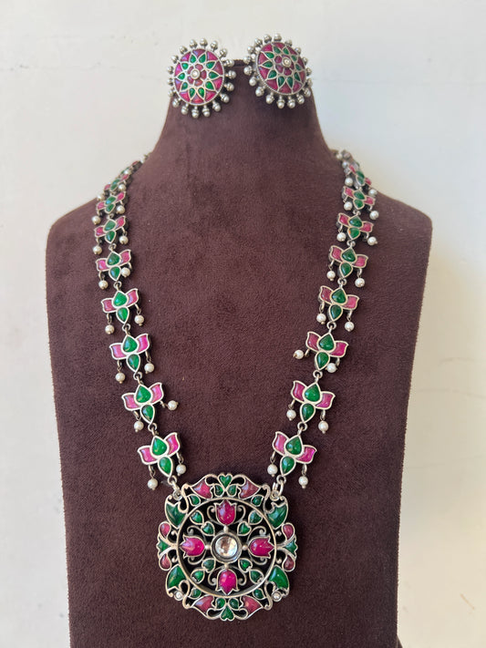 Oxidised kundhan necklace set