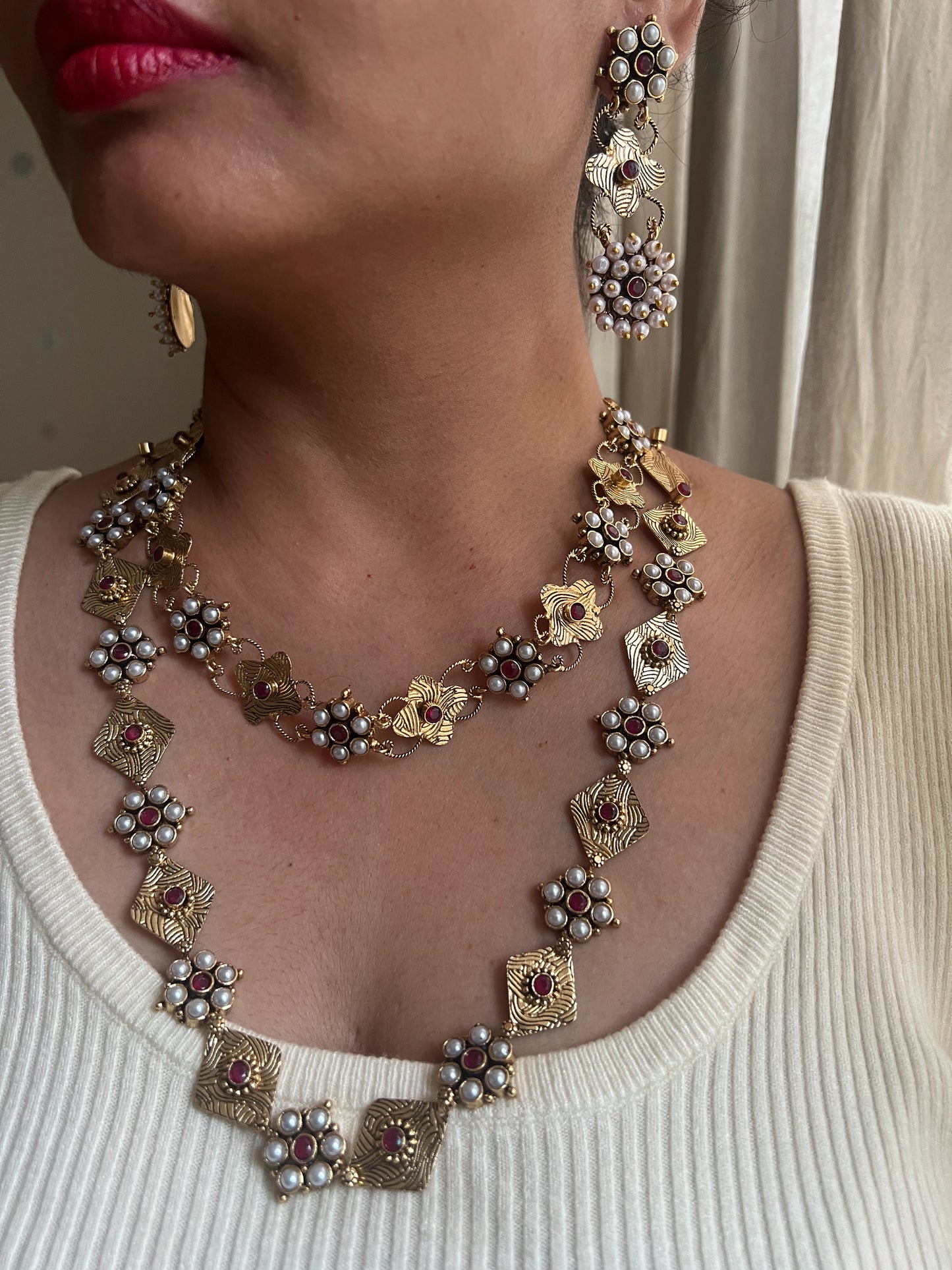 Double layer necklace set Red