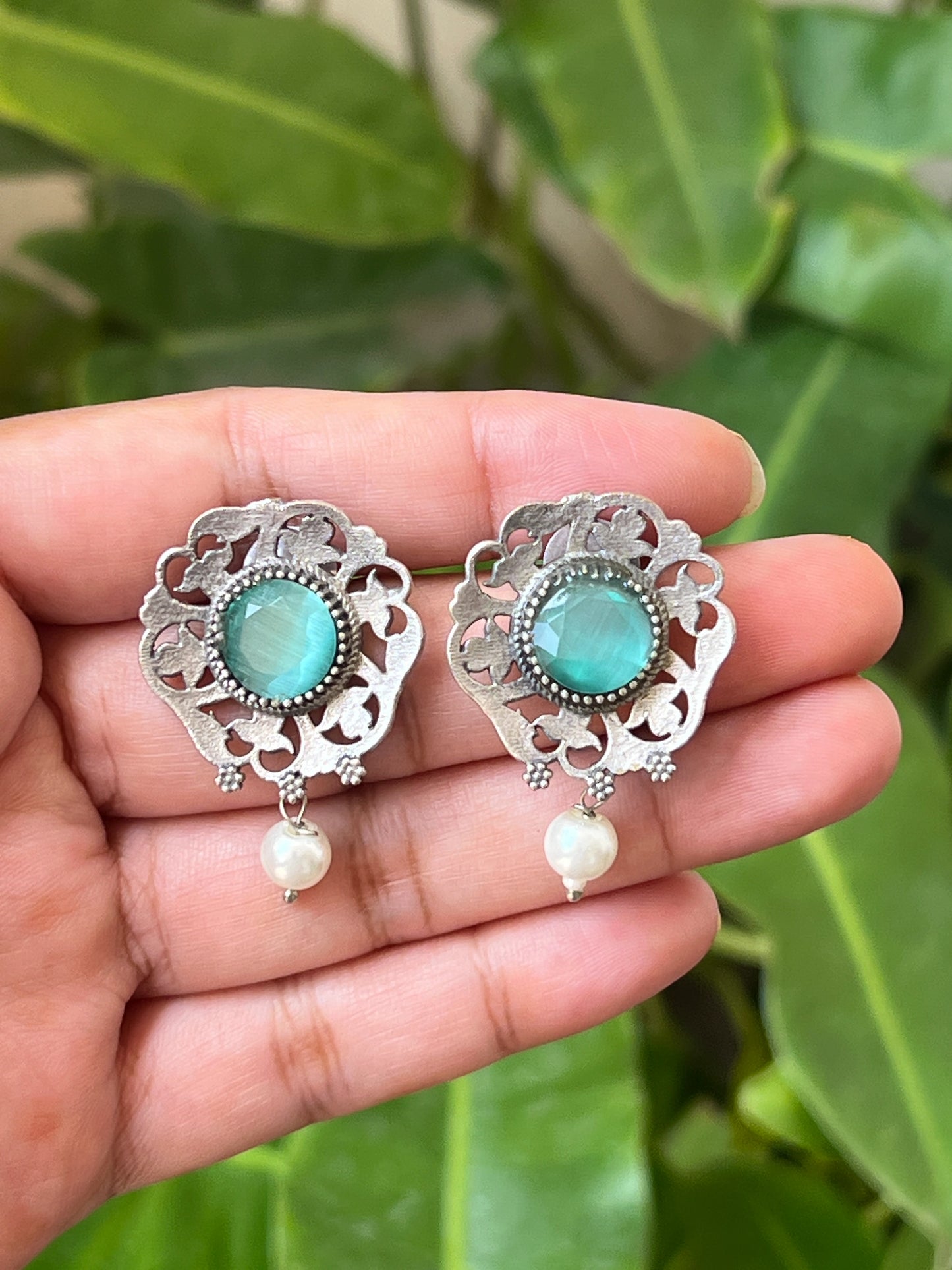 Oxidised mint earrings