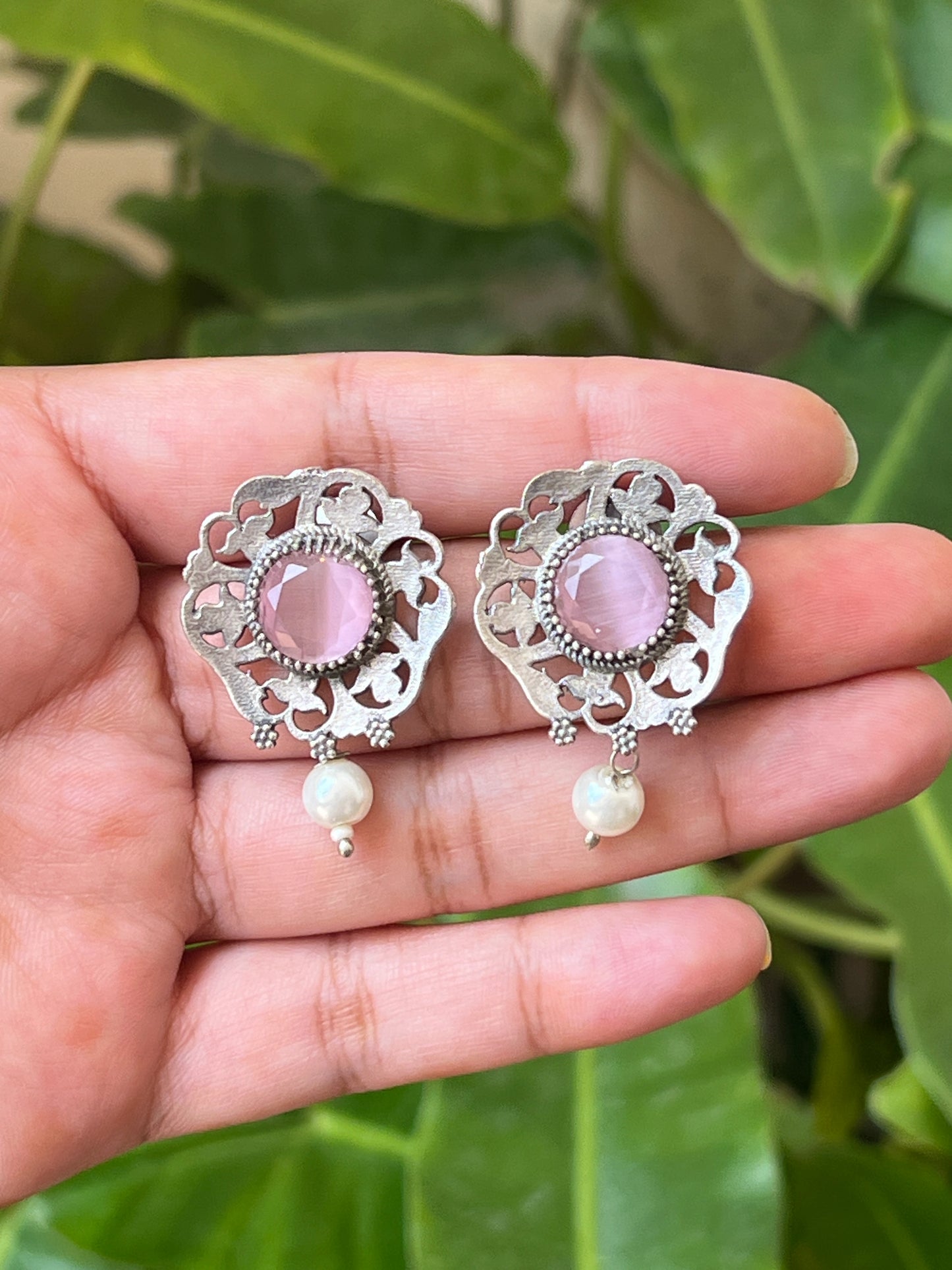 Oxidised pink earrings