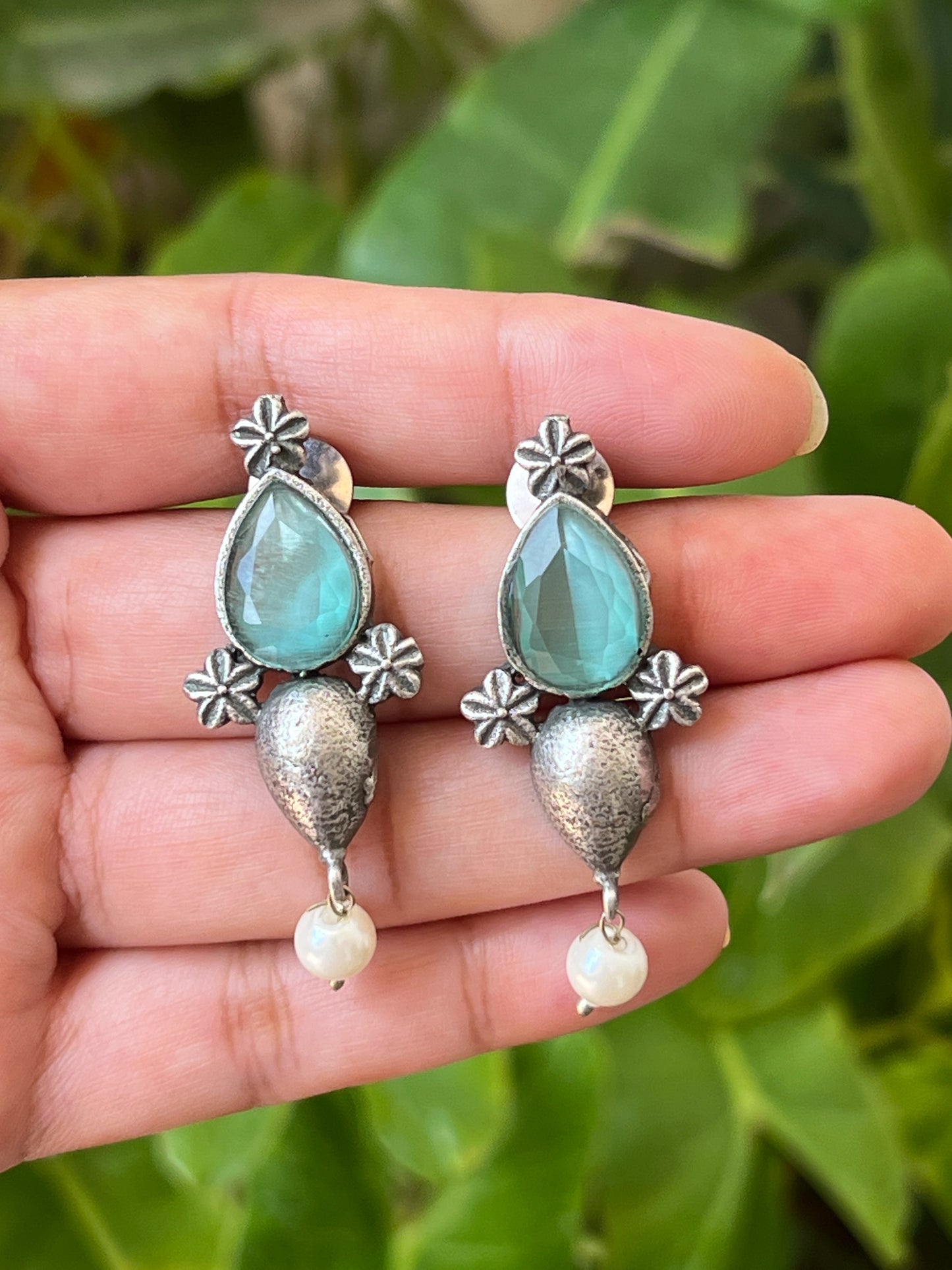 Oxidised mint earrings
