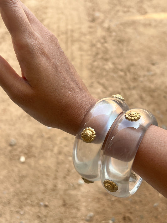 Transparent Resin bangles with gold motifs