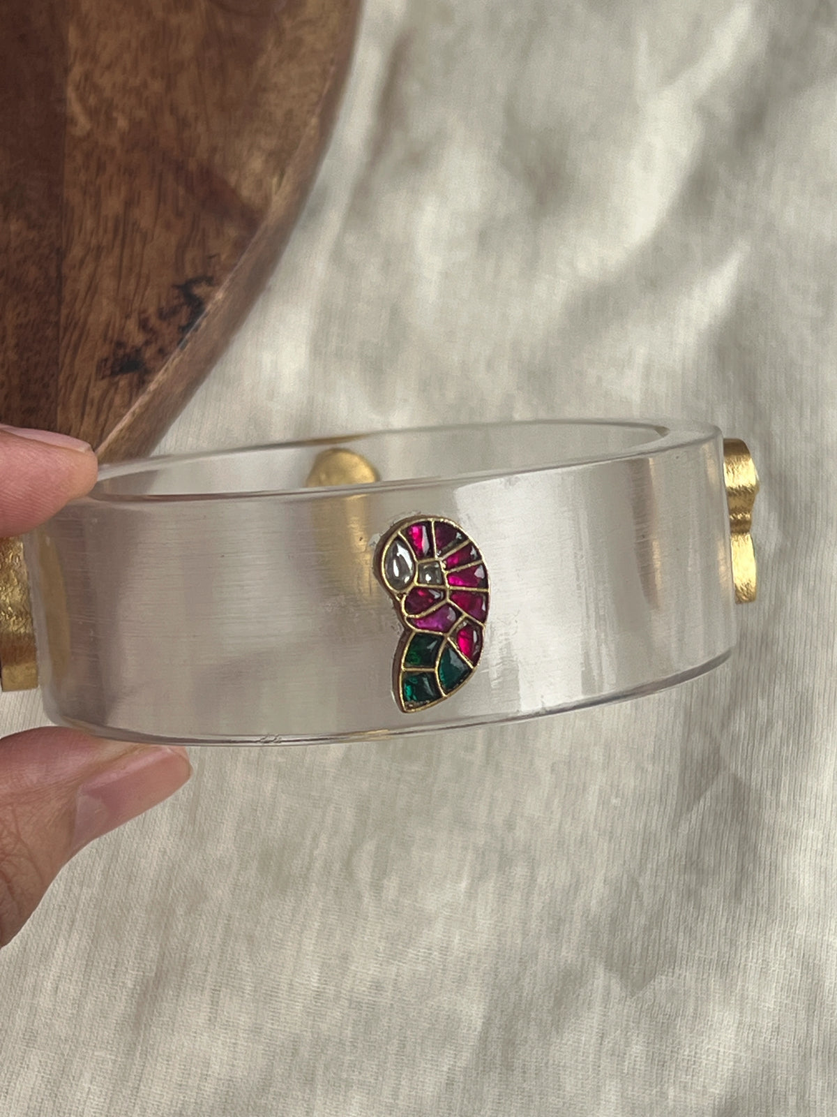 Transparent Resin bangles with kundhan motifs
