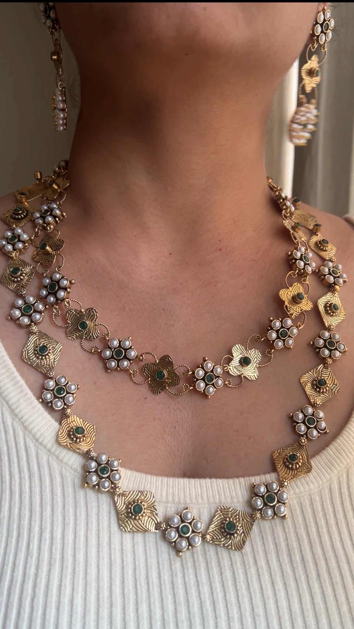Double layer necklace set Green