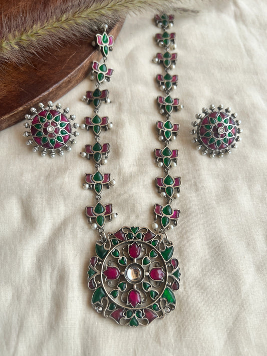 Oxidised kundhan necklace set