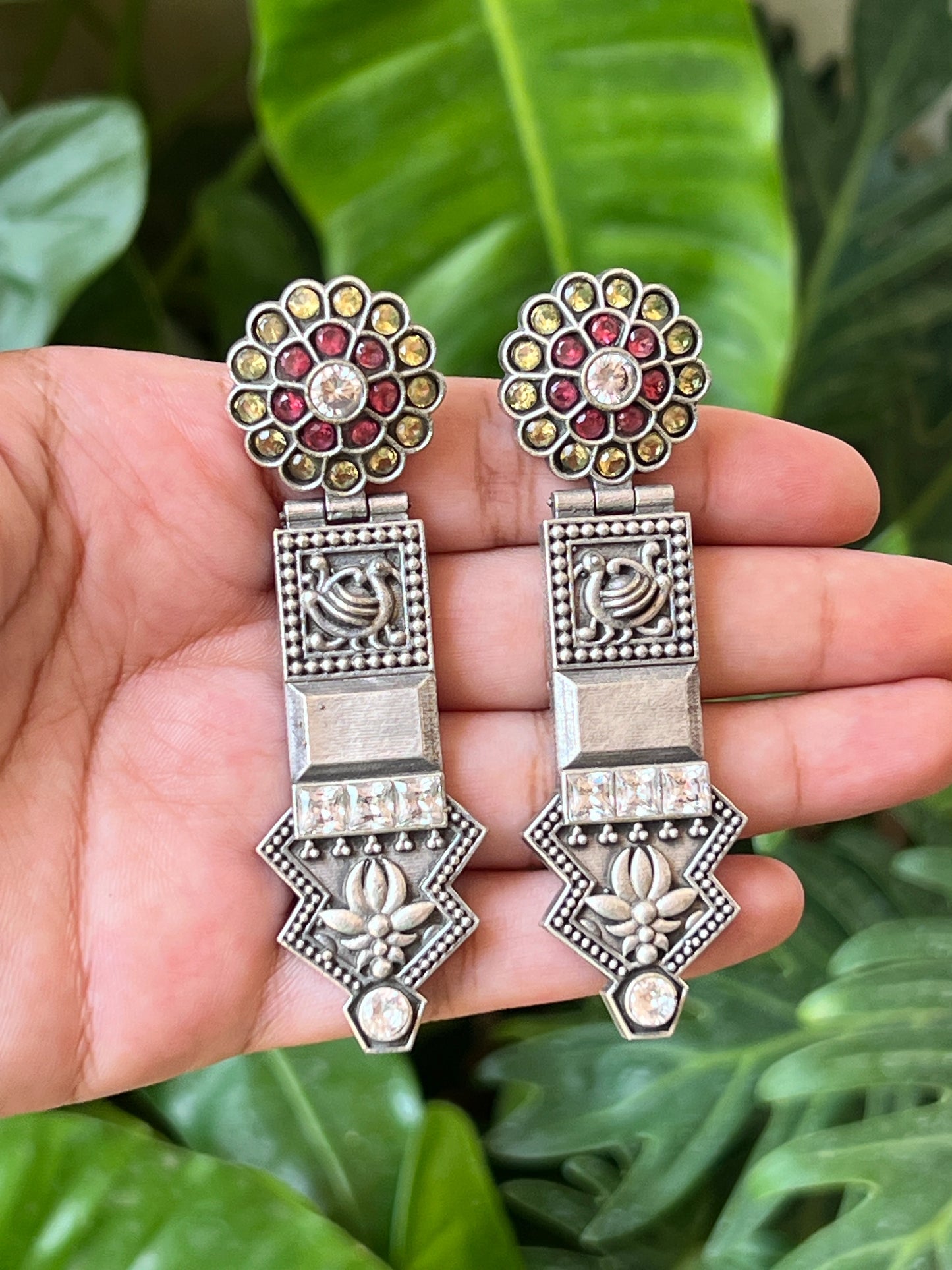 Oxidised fusion statement earrings
