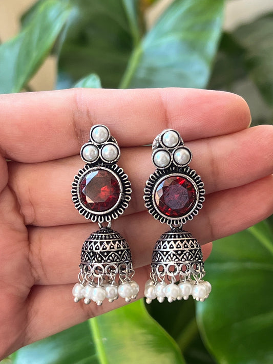 Red stone jhumkas
