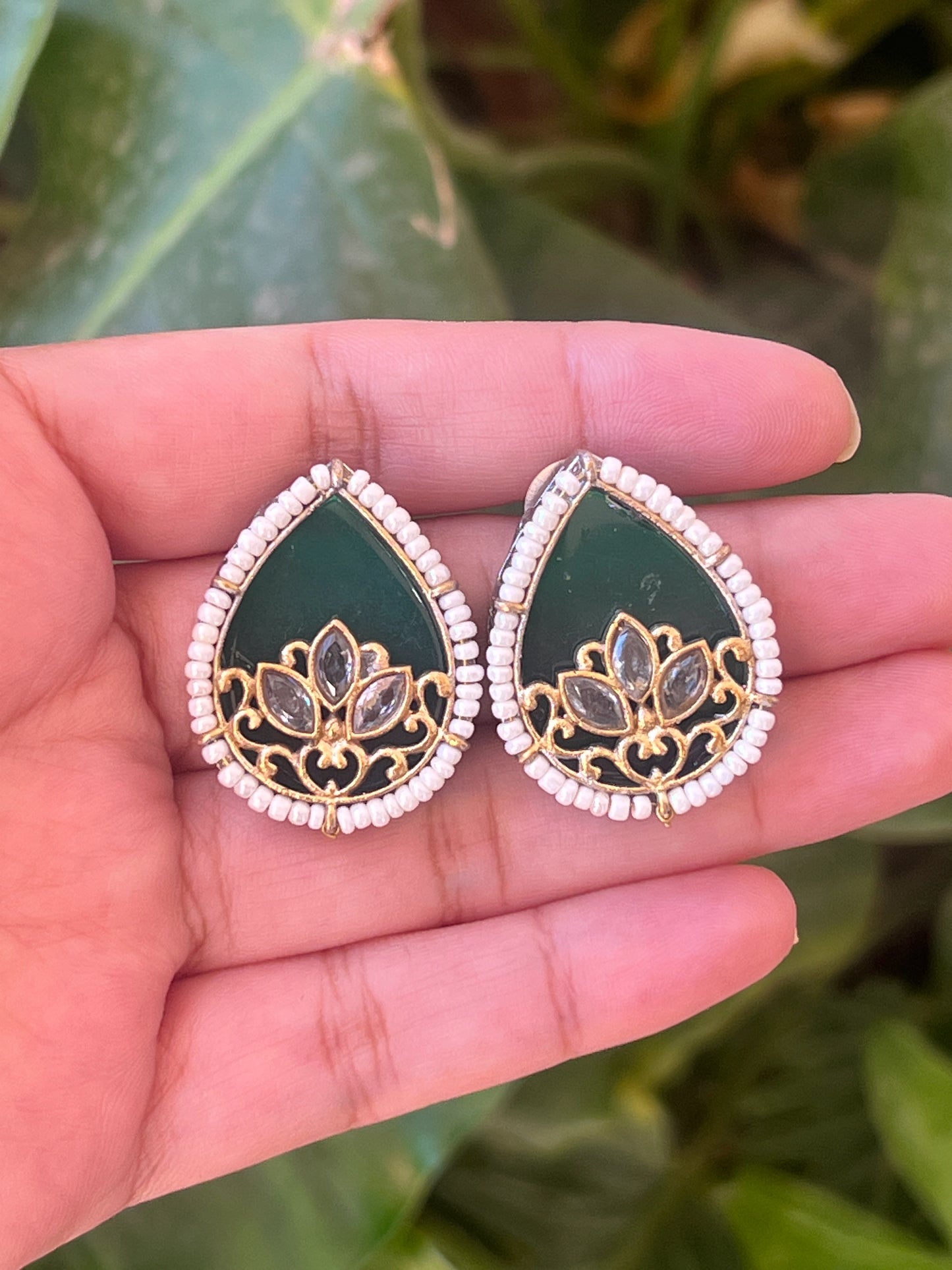 Green stone studs