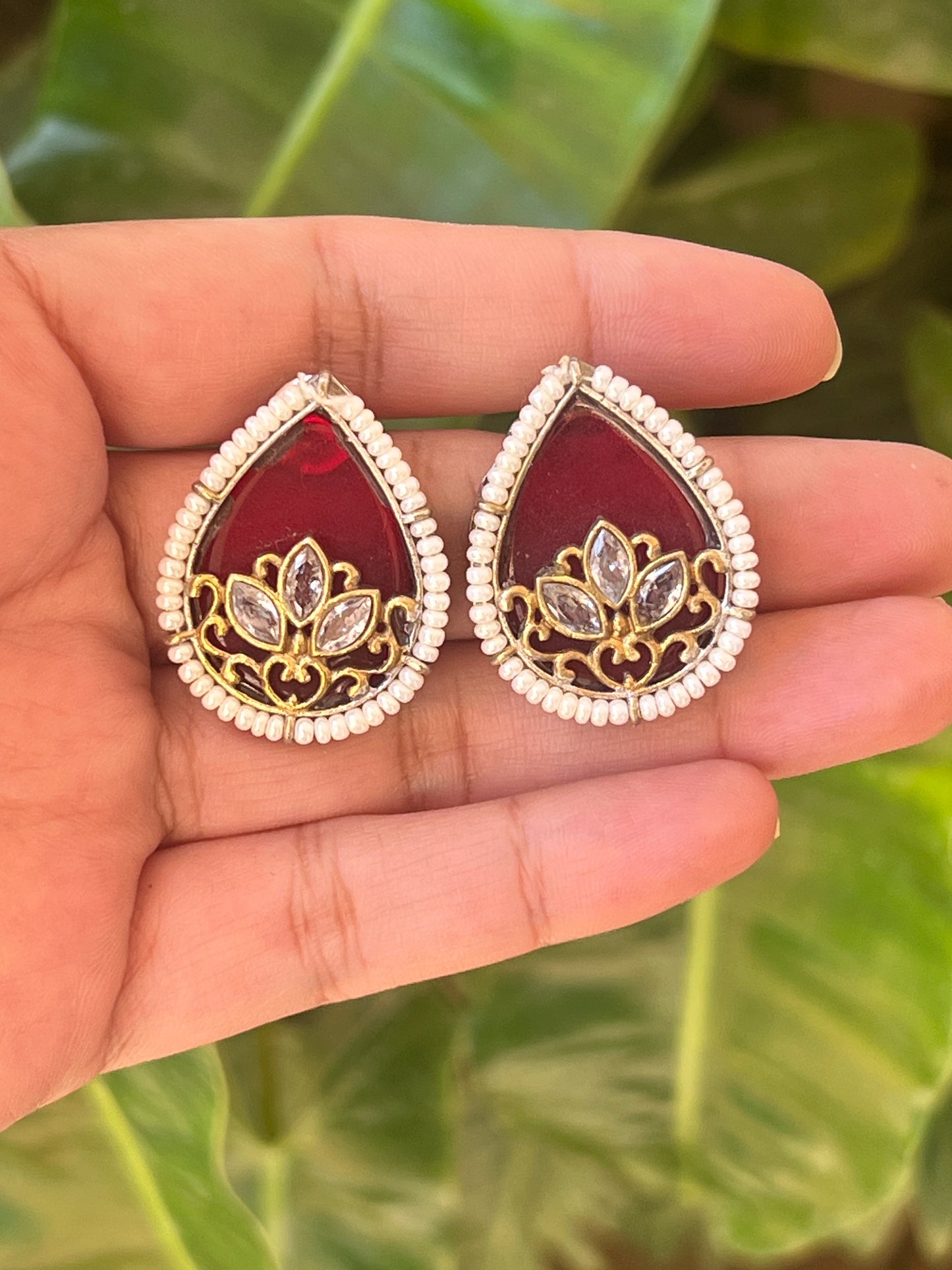 Red stone studs
