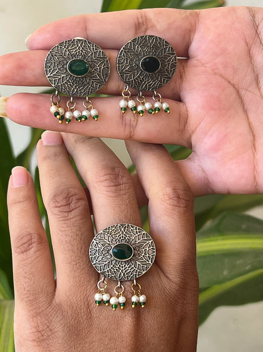 Kundhan earrings and ring set