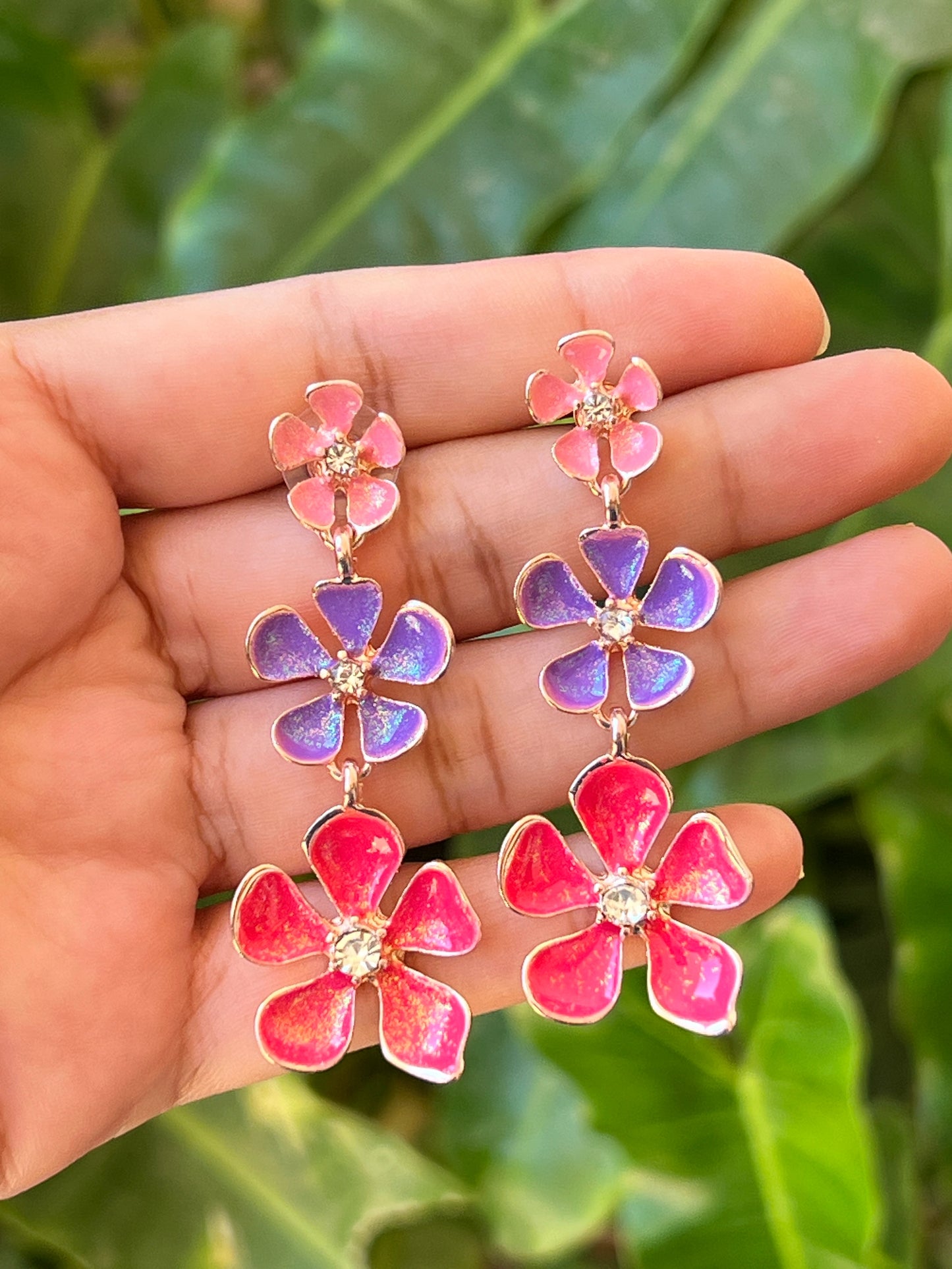Flower earrings triple layer