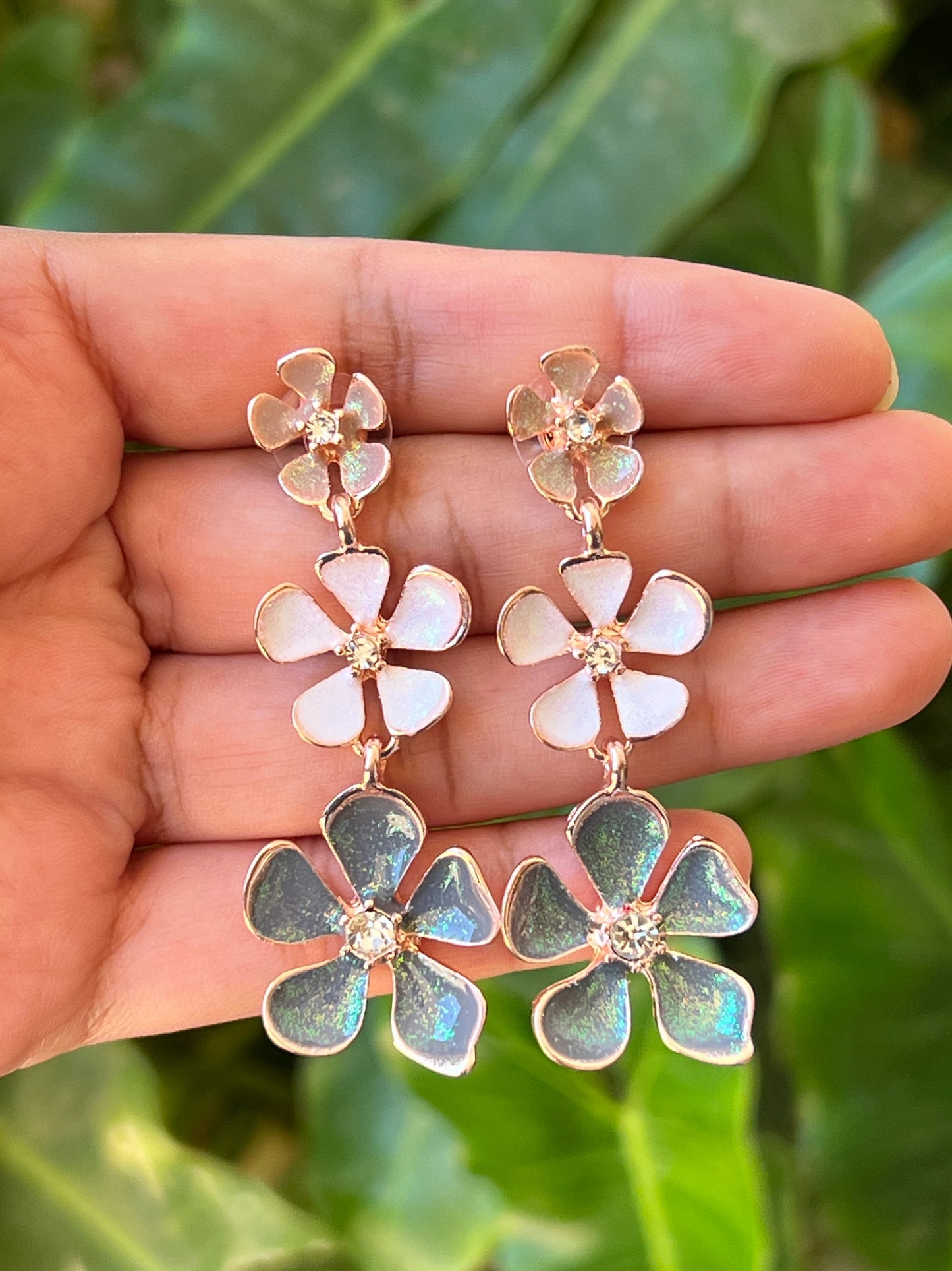 Flower earrings triple layer