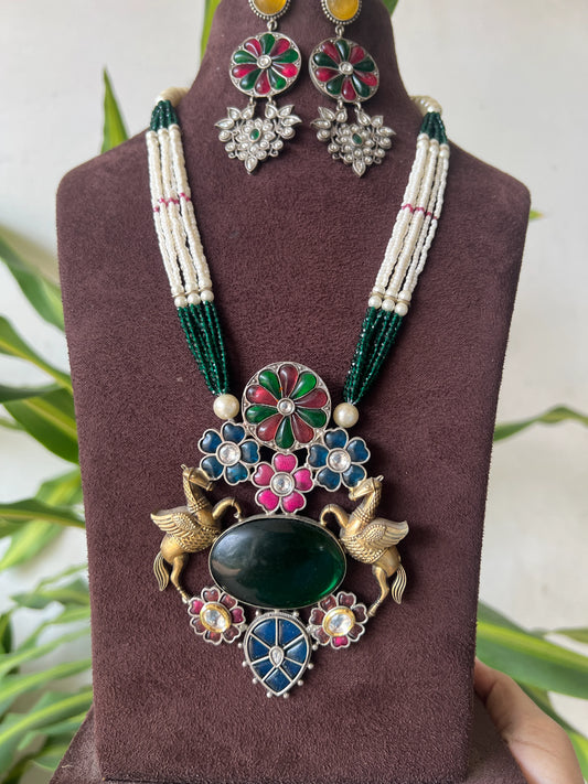 Dual tone green necklace set