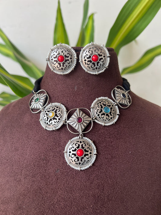 Oxidised necklace set