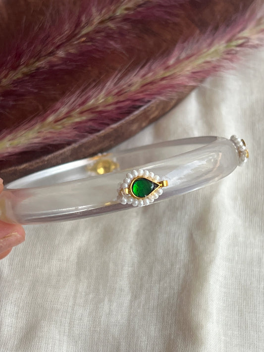 Transparent Resin kundhan bangle (green)