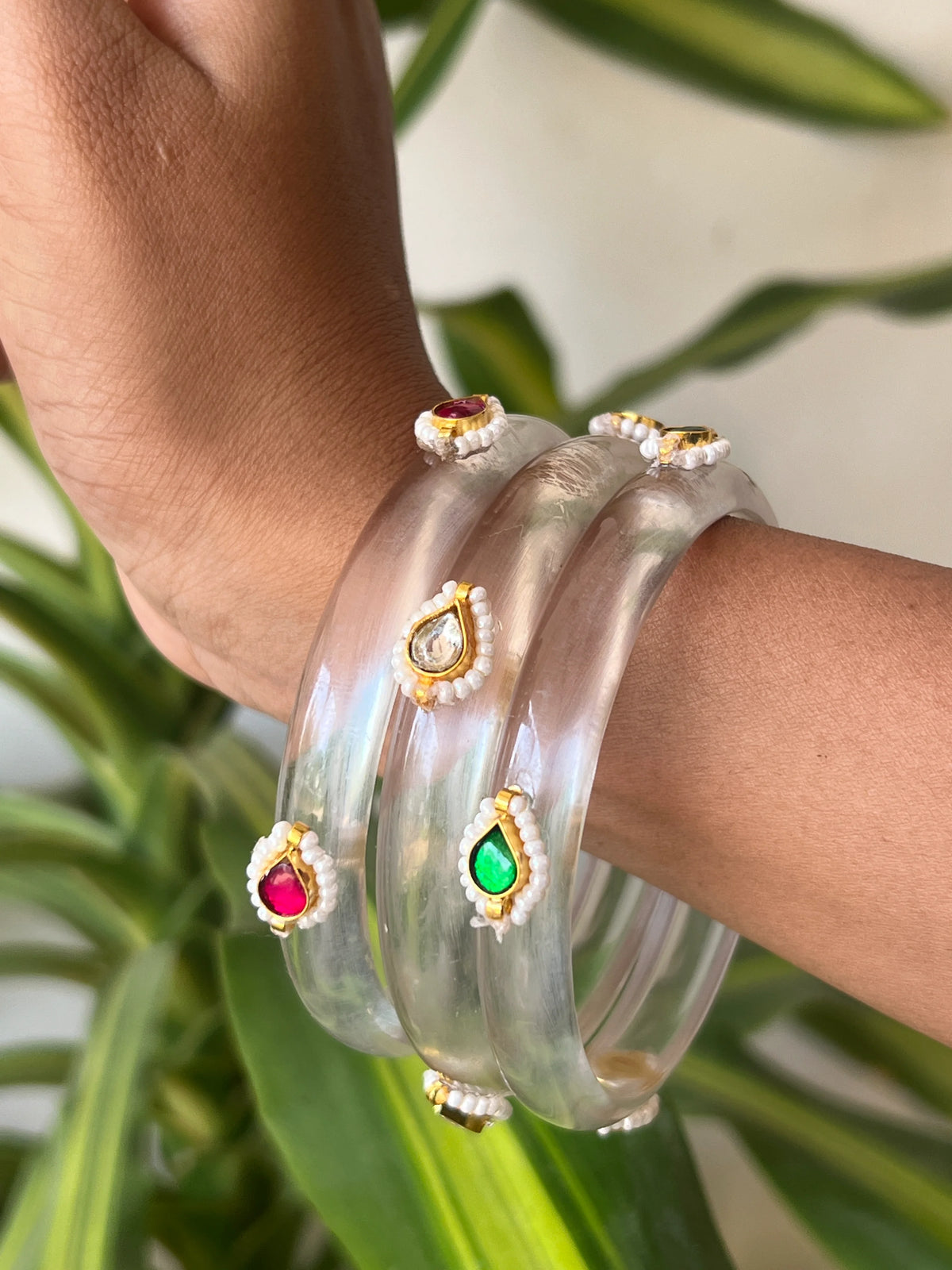 Combo of 3 resin kundhan bangles