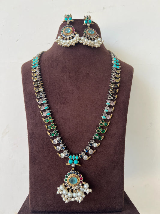 Dual tone multi colour mango necklace set