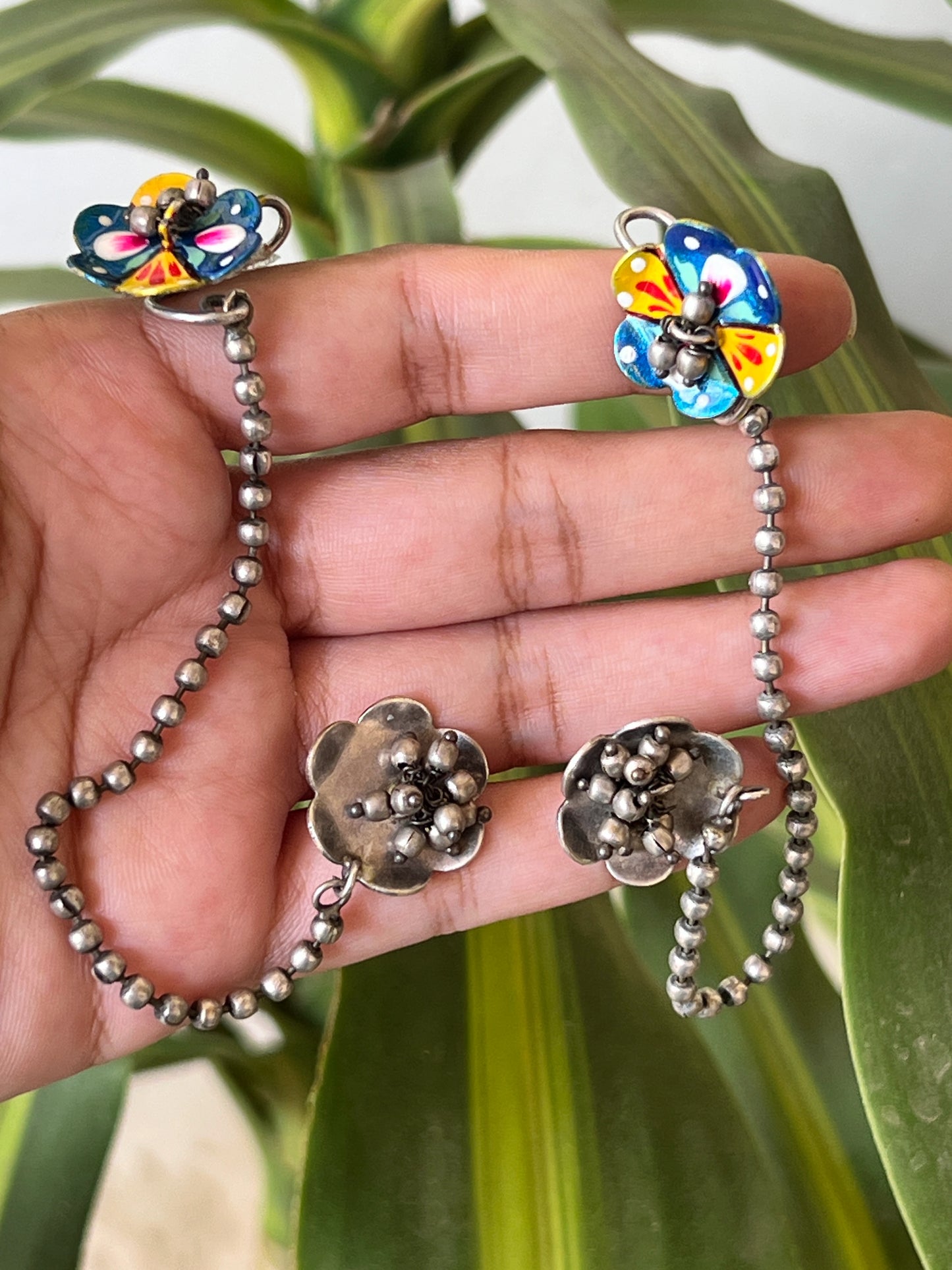 Meenakari earrings with ear chain