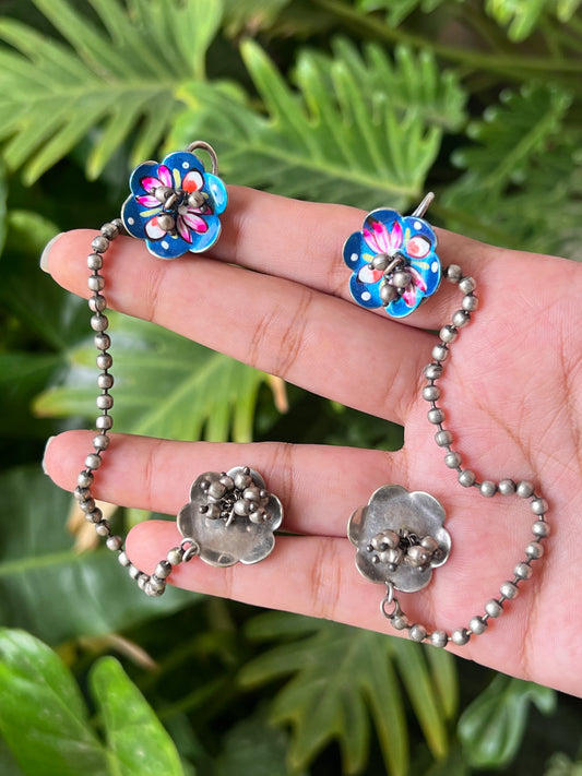Meenakari earrings with ear chain