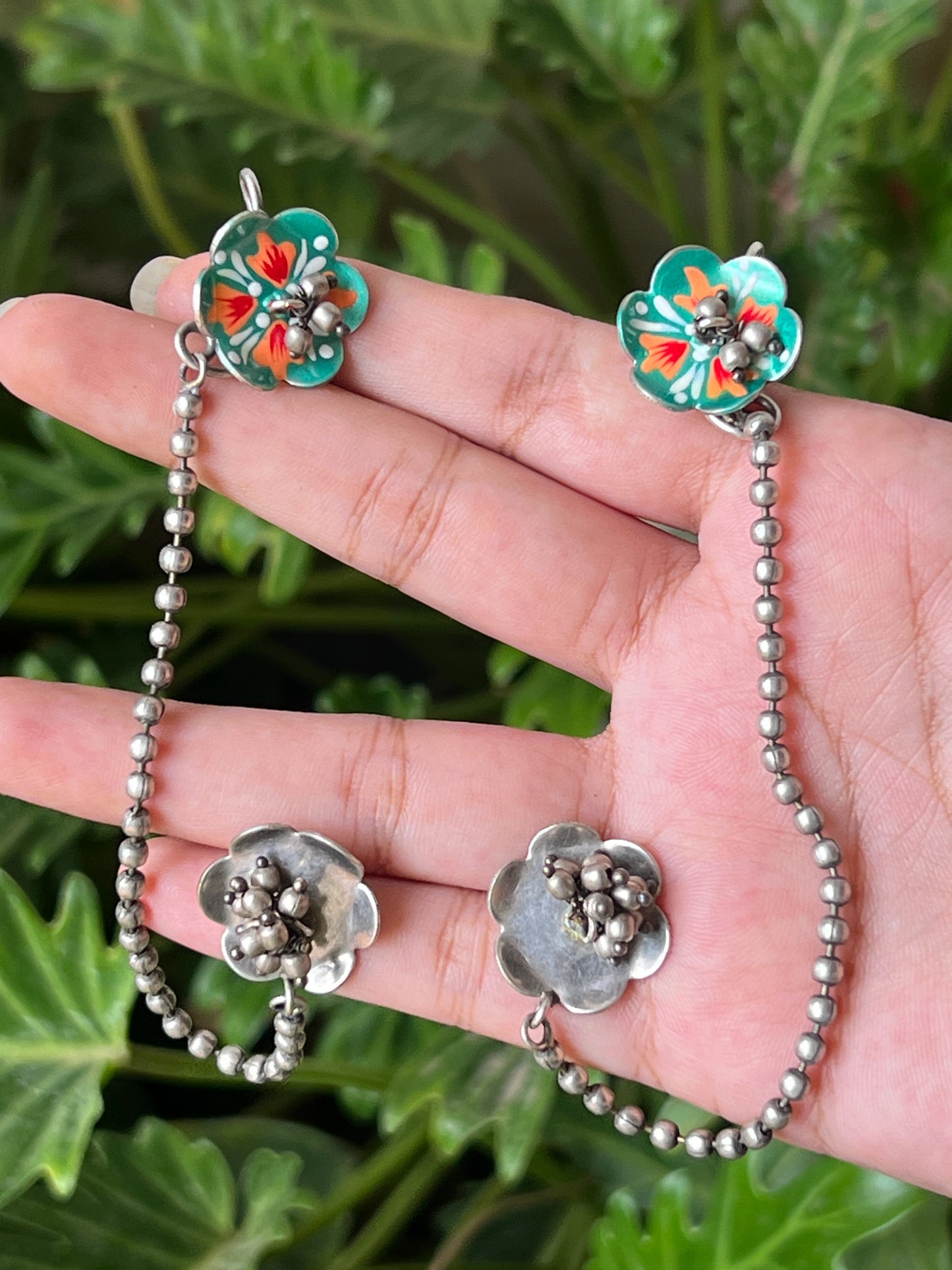 Meenakari earrings with ear chain