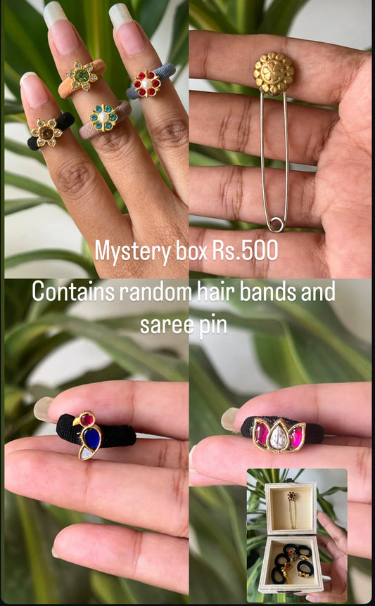 MYSTERY BOX (get any 5 random kundhan hair bands and 1 saree pin)