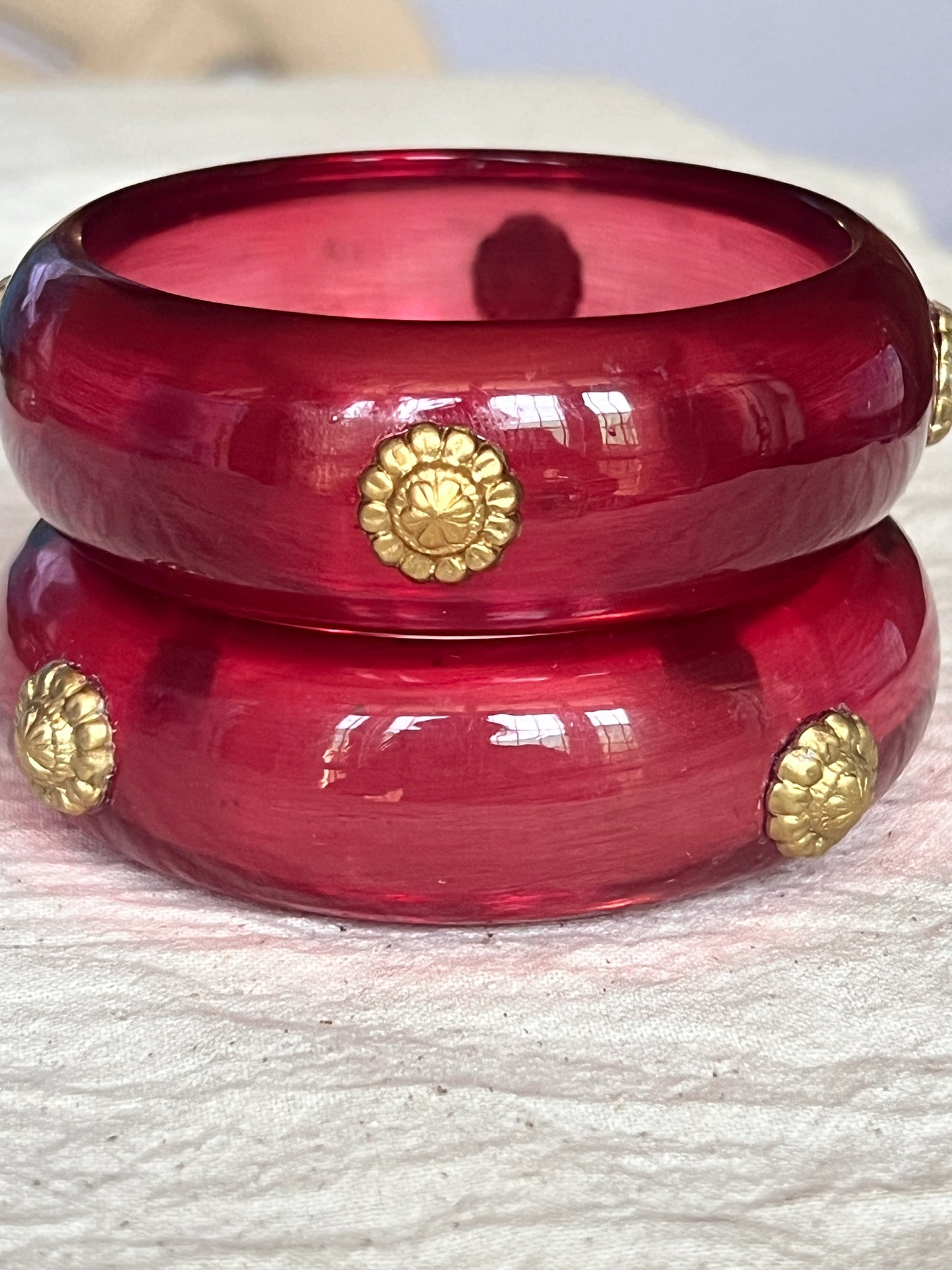 Red Resin bangles with gold motifs