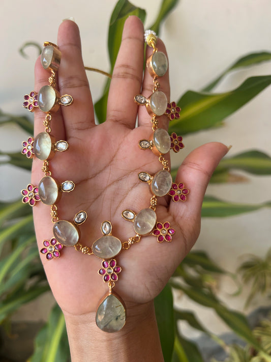Natural stone kundhan necklace set