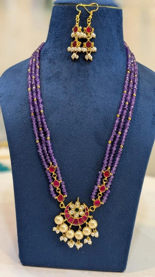 Onyx beads with kundhan necklace