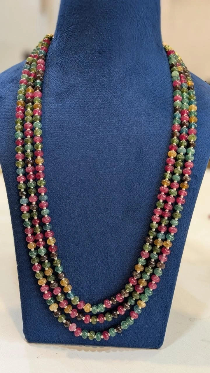 3 layer multi colour turmulin beads necklace