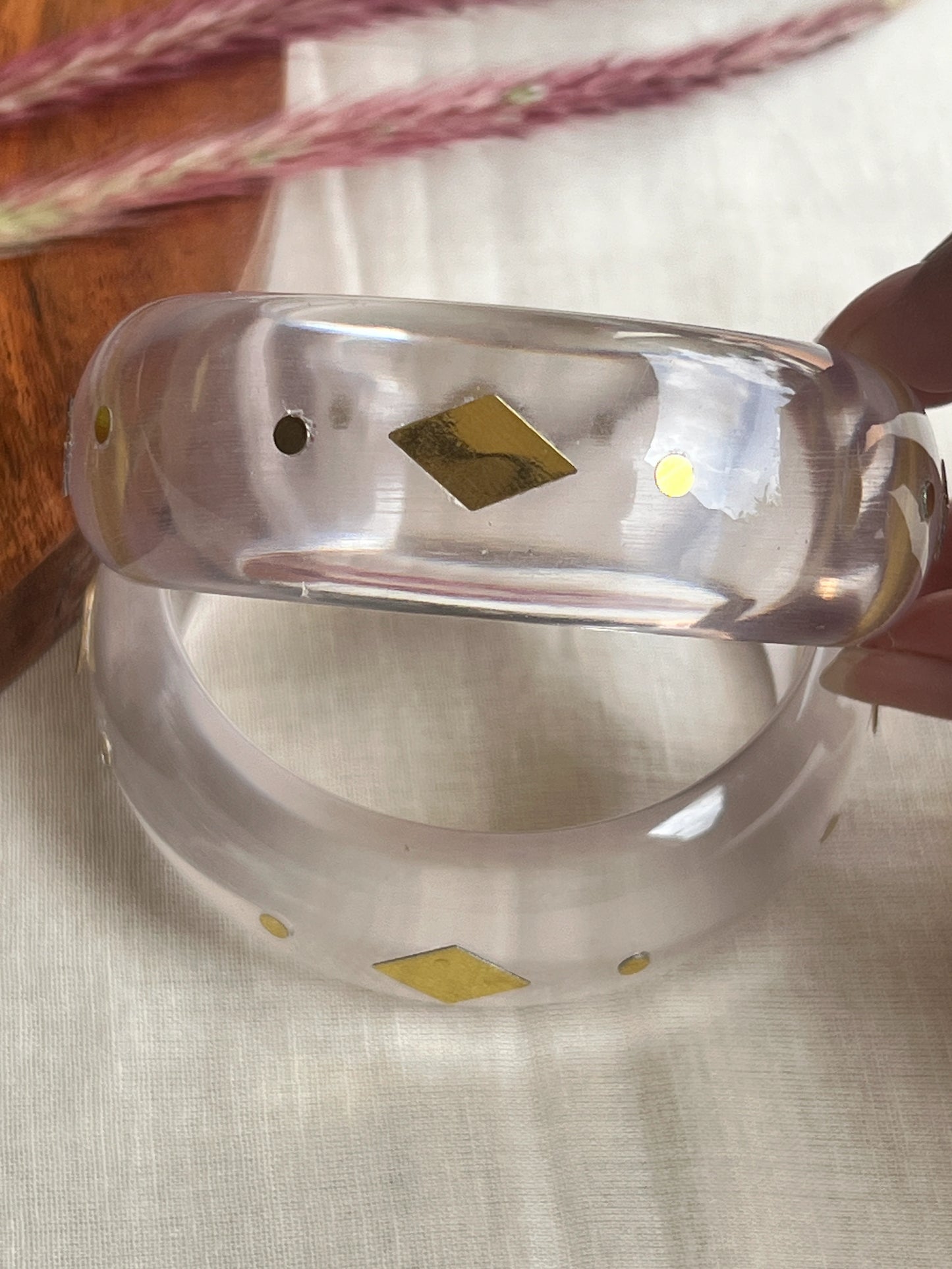 Transparent Resin bangles with gold sequins