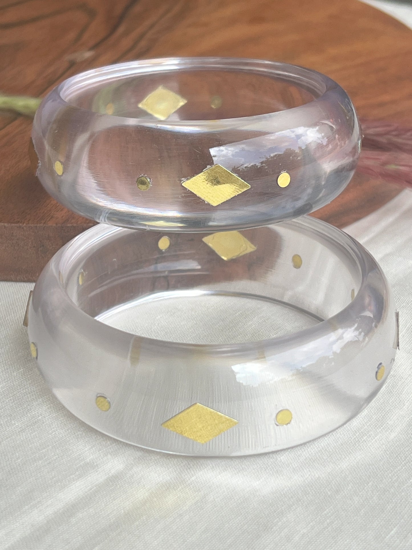 Transparent Resin bangles with gold sequins