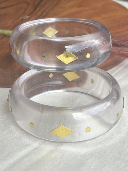 Transparent Resin bangles with gold sequins