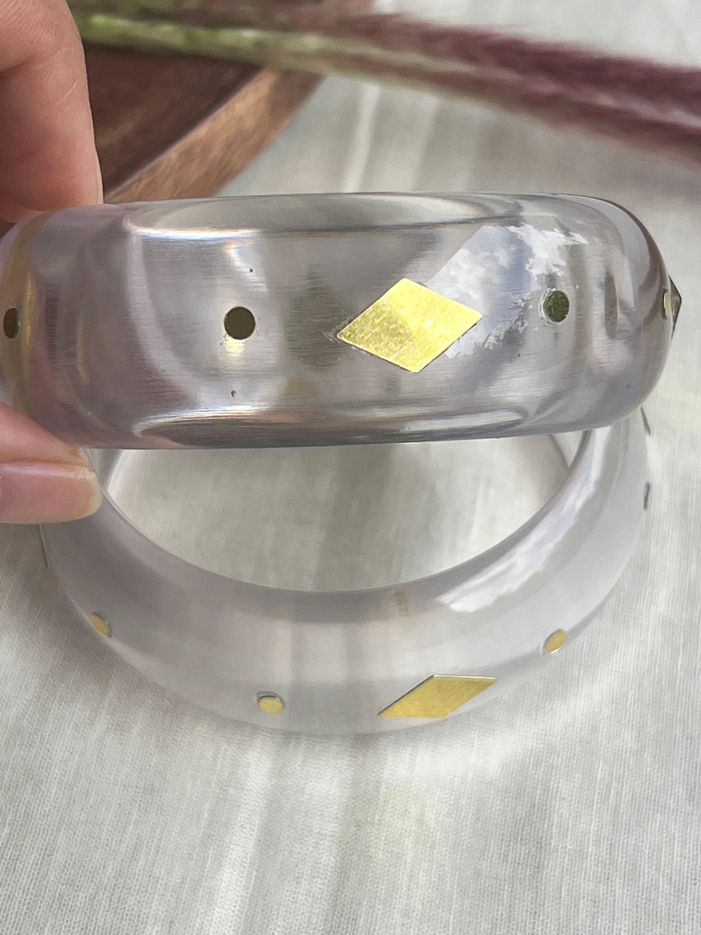 Transparent Resin bangles with gold sequins