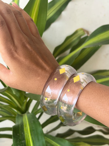 Transparent Resin bangles with gold sequins