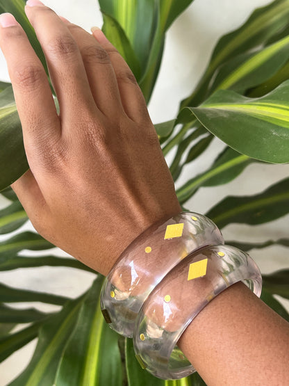 Transparent Resin bangles with gold sequins