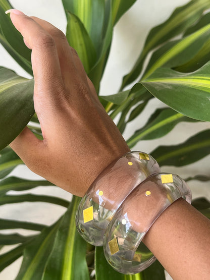 Transparent Resin bangles with gold sequins