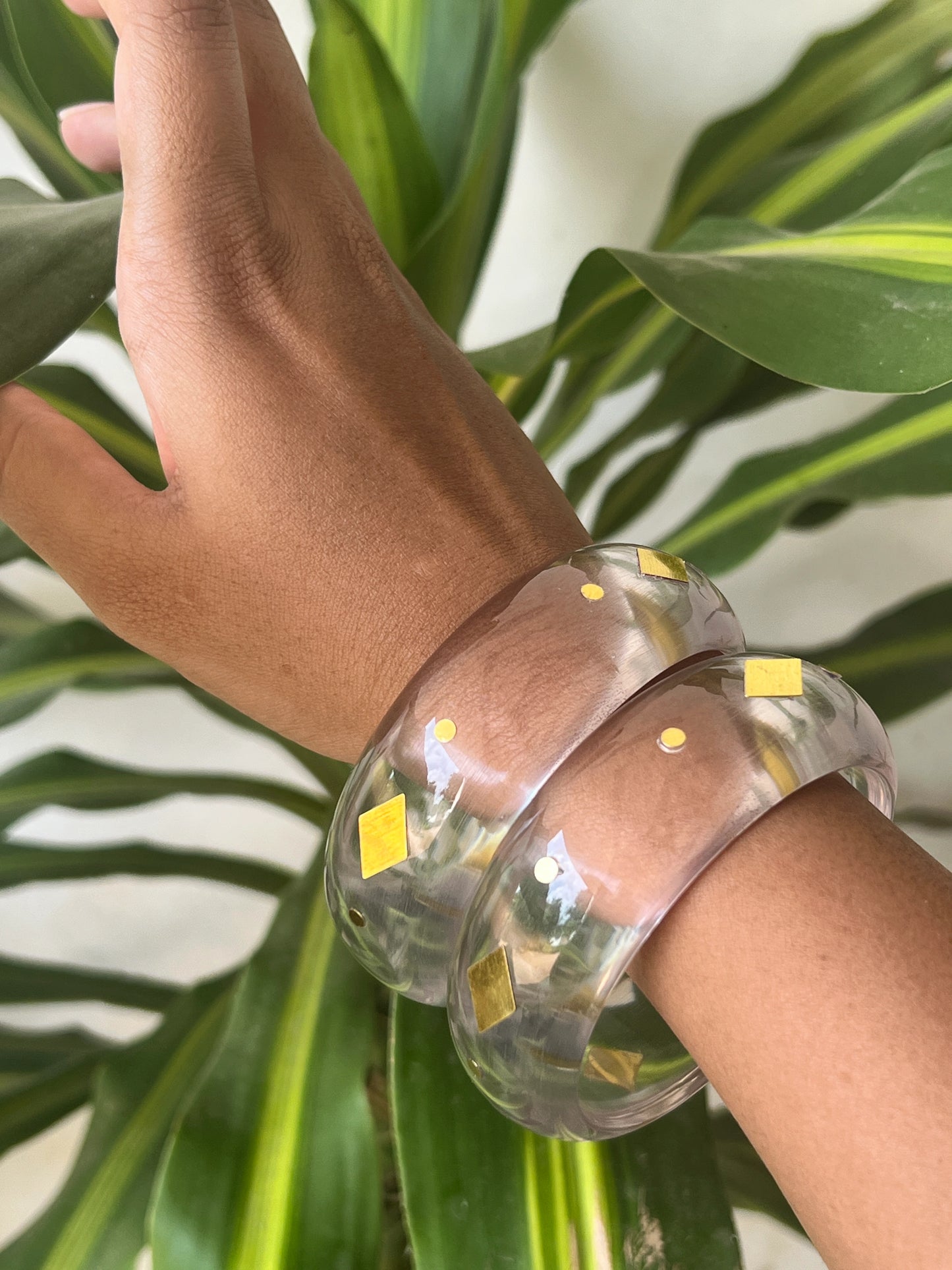 Transparent Resin bangles with gold sequins