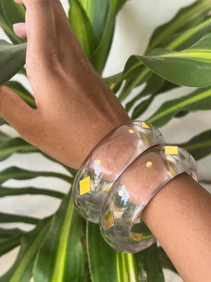 Transparent Resin bangles with gold sequins