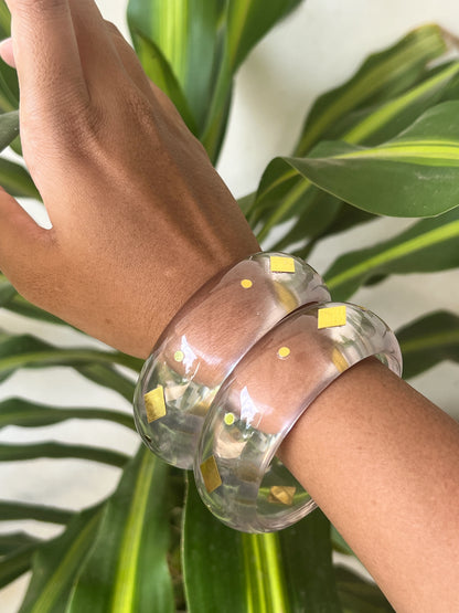 Transparent Resin bangles with gold sequins