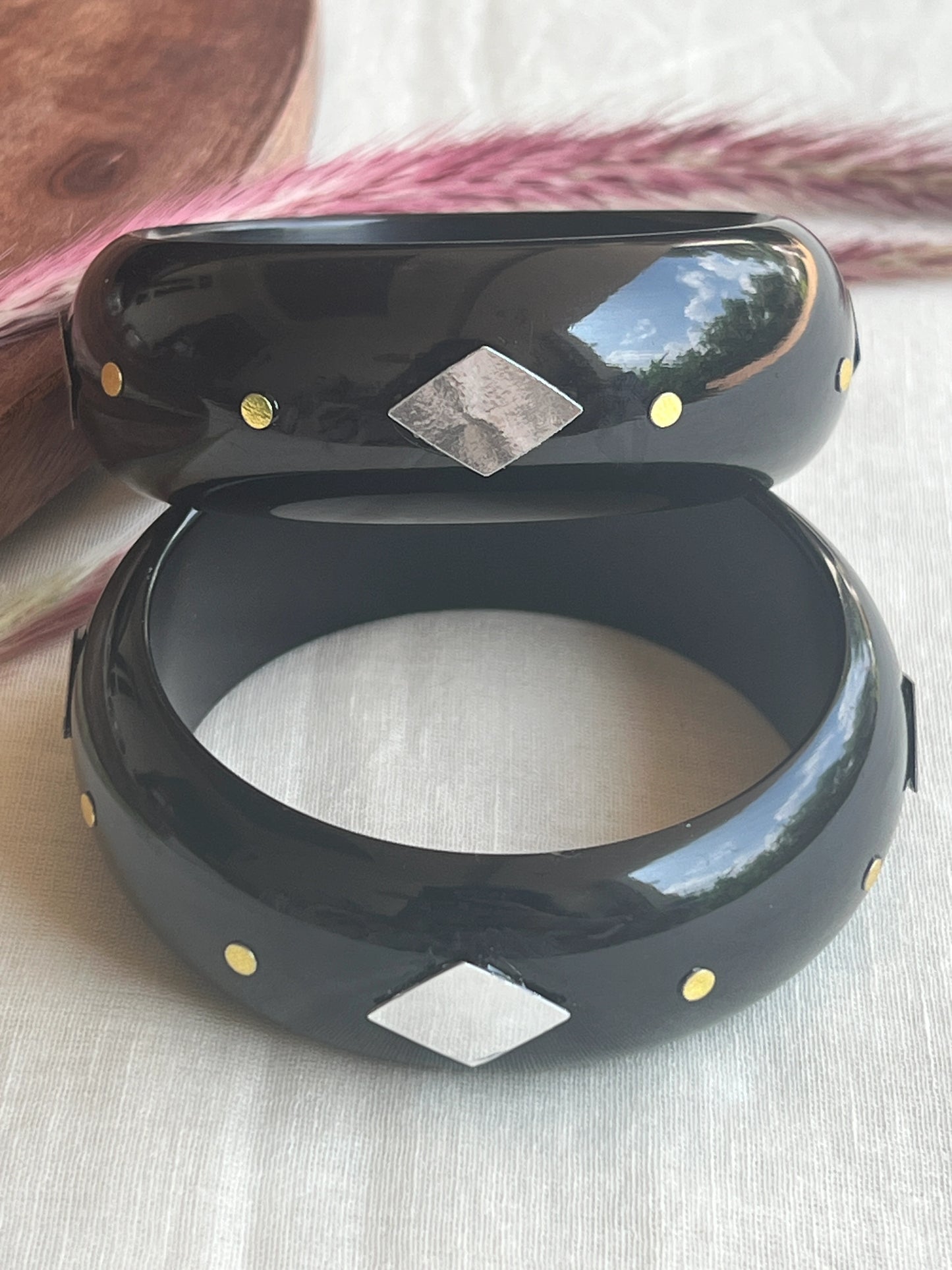 Black Resin bangles with dual tone sequins
